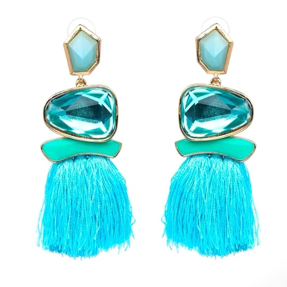 Anthropologie Jewelry - Anthropologie Bold Blue Tassel Earrings